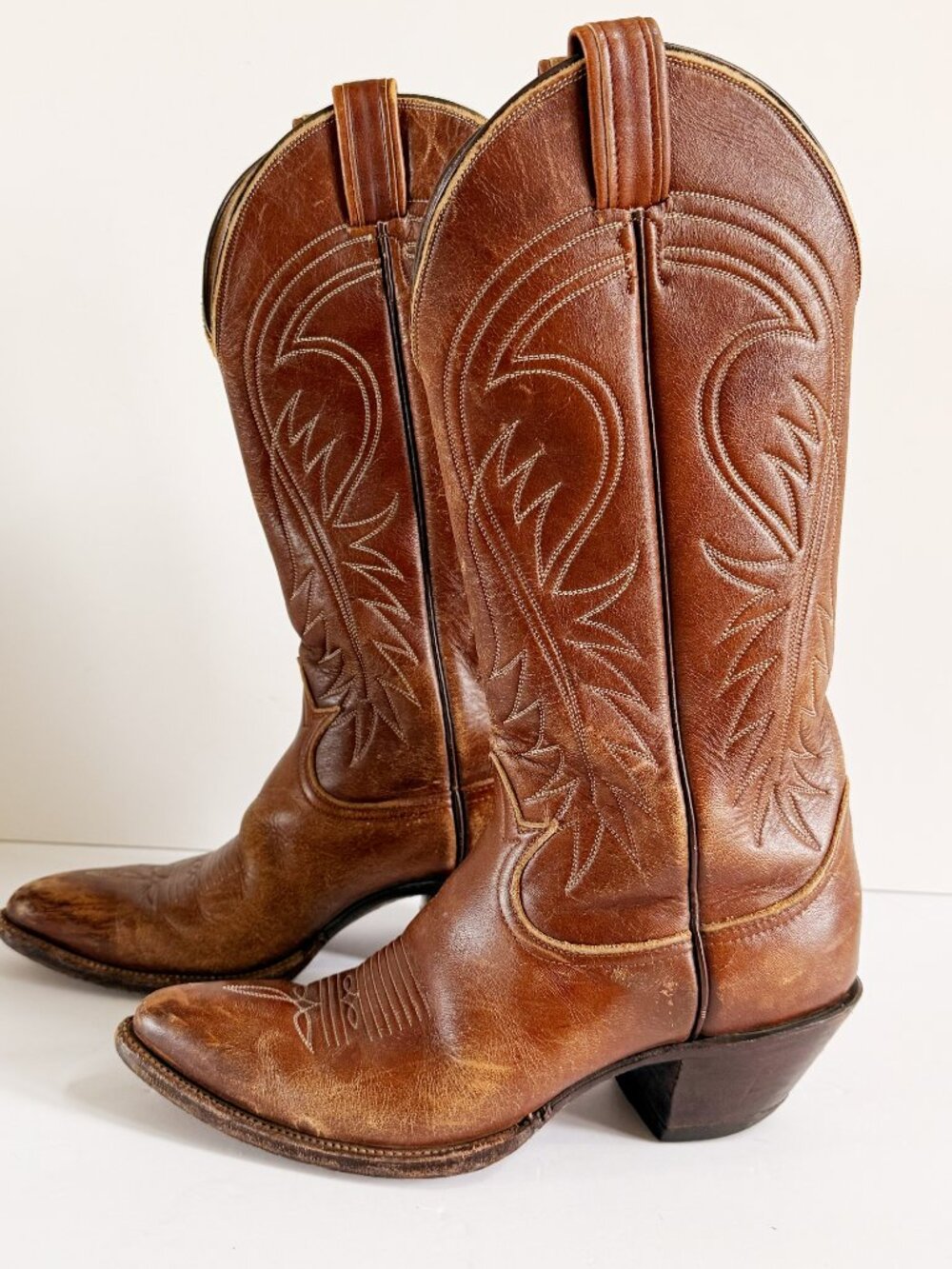 Vintage Tony Lama Brown Leather Cowboy Boots Western Boots Size 7-1/2 - Picture 2 of 5